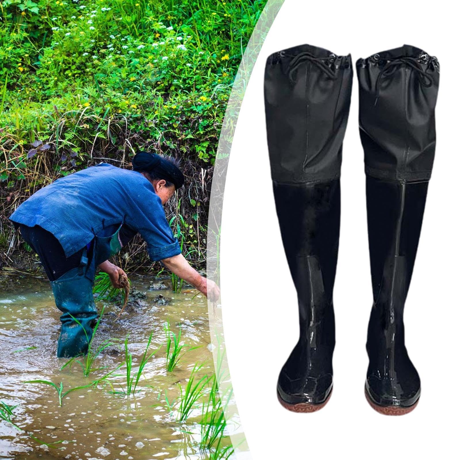 Botas de Pesca, Botas de Caña Alta, Botas, PVC, Altura 60 Cm, Botas Ligeras de Vadeo con Suela Blanda, Botas de Pesca con Calcetín, Botas de P