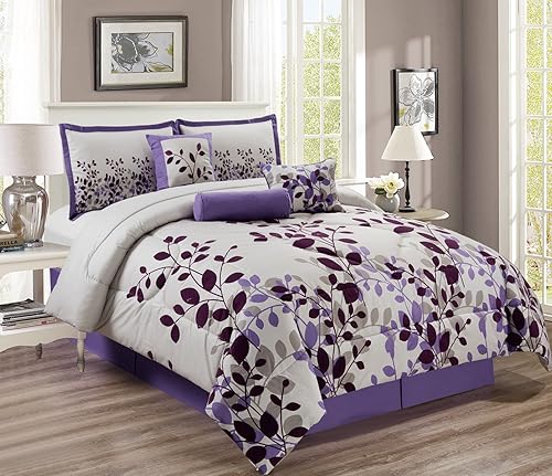 Miniatura 3 de Grand Linen - Juego de edredón de 7 piezas, color morado y gris, lila