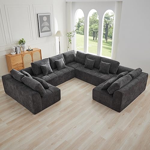 Sofás modulares sin hueso de 140 pulgadas para sala de estar, sofá modular modular de nube comprimida, sofá moderno en forma de U de 9 plazas