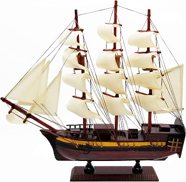 Handcrafted Wooden Pirate Ship Model 10 Miniature Sailboat Figurine | Nautical Home Decor Gift for Pre Built Watercraft Genuine Handcrafted Wood 10" - Collectible Sailboat Home Decor White