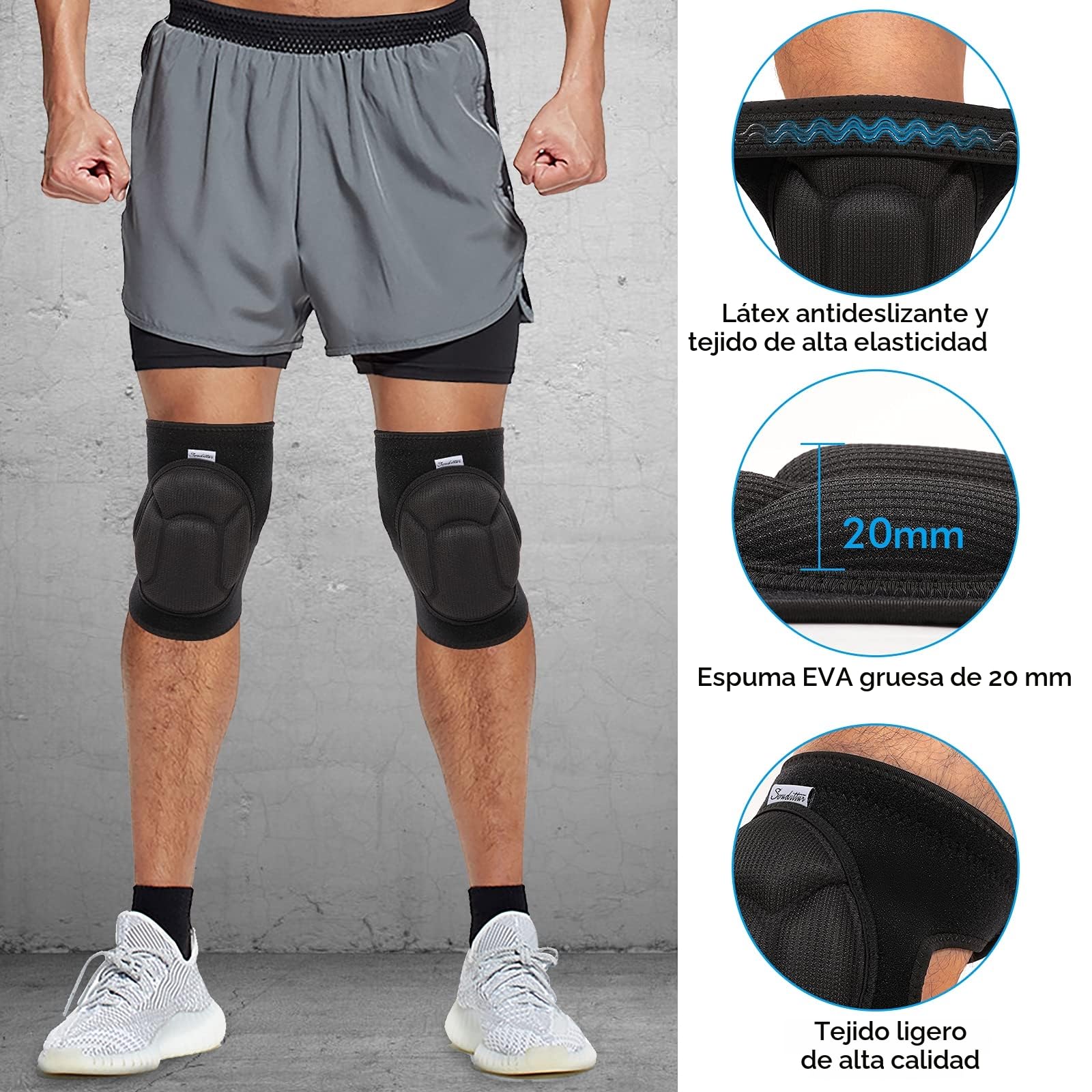 Soudittur 2 Rodilleras Deportiva Transpirable y Antideslizante para Hombre y Mujer, Ajustable Soporte de Rodilla Compresion para Trabajo, Crossfit, Voleibol, Entrenamiento, Baloncesto, MTB