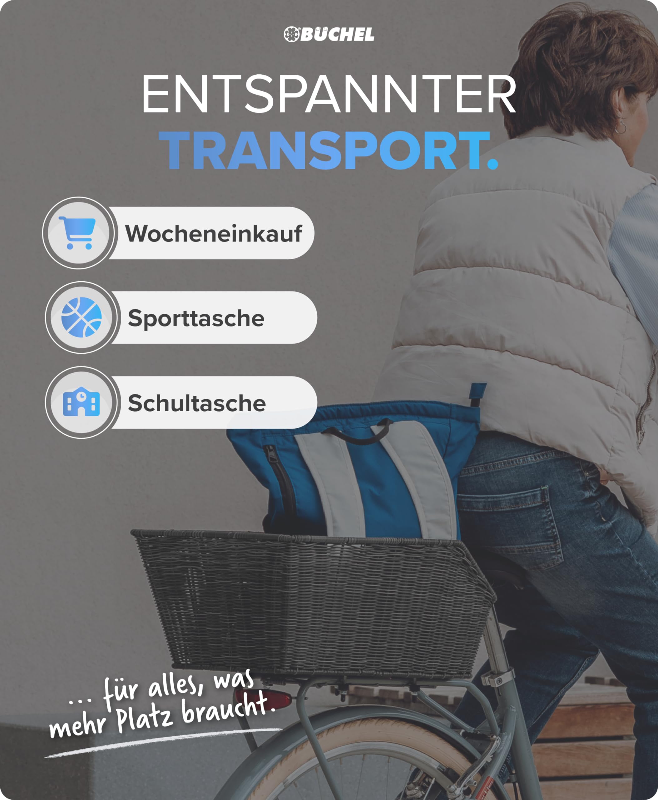 Büchel 40504530 - Cestino per Bicicletta in polyrattan, Colore: Grigio