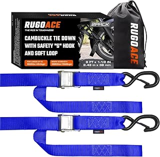 Cam Buckle Tie Down Straps 1.5 in x 8 ft 3000 lbs Limit 2Pk, Blue RUGOACE