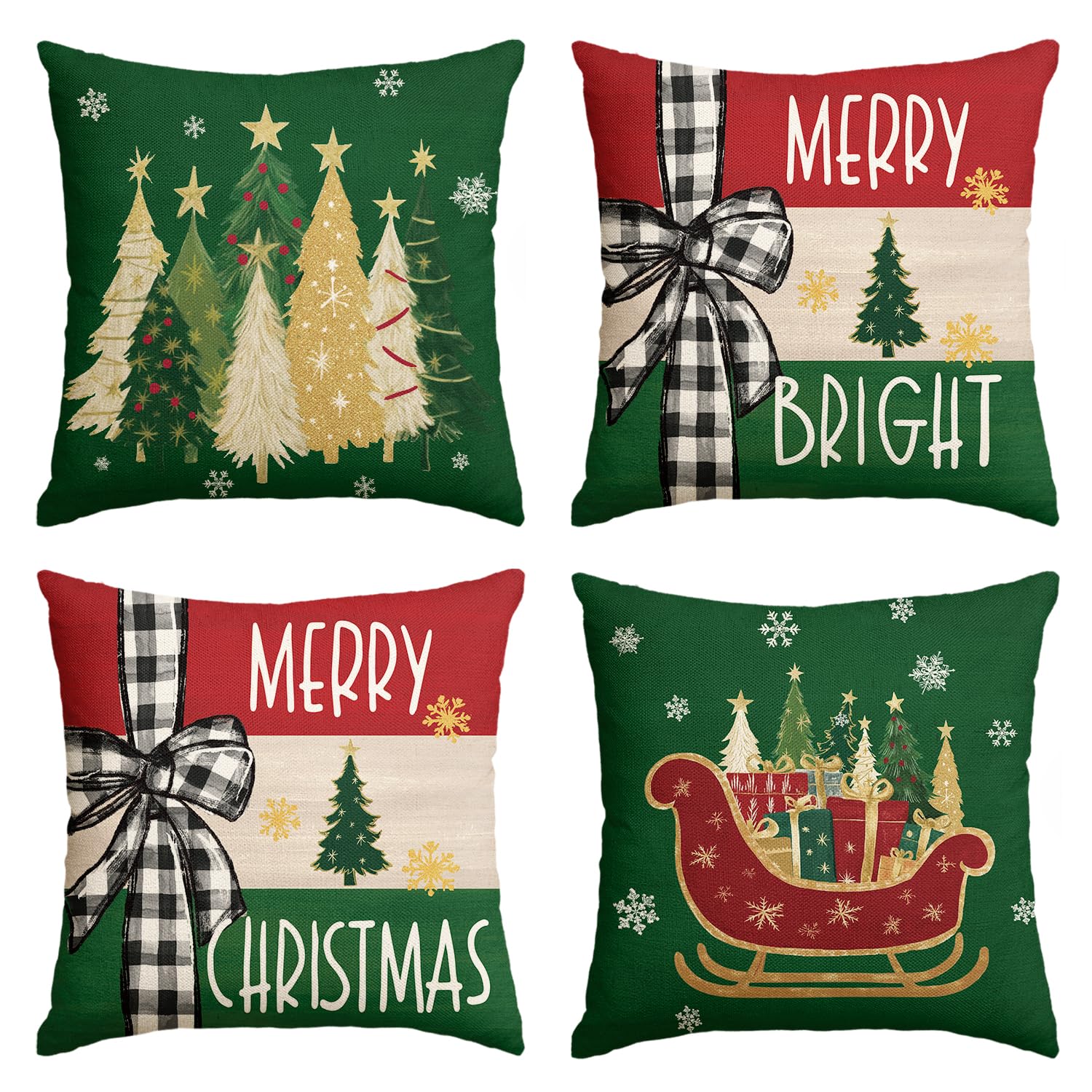 Housse de coussin décorative flocon de neige vert en tissu durable