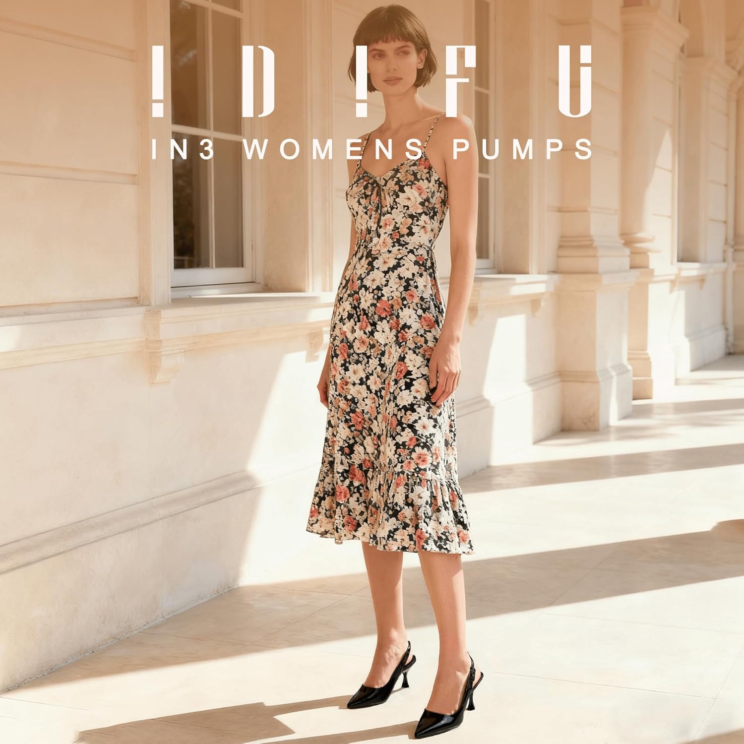 IDIFU Women's Slingback Kitten Heels Pointed Closed Toe Heeled Pumps Stiletto Low Heel Dress Pumps Shoes Buckle Strap Comfort Bridal Wedding Work Party Prom Formal Heels