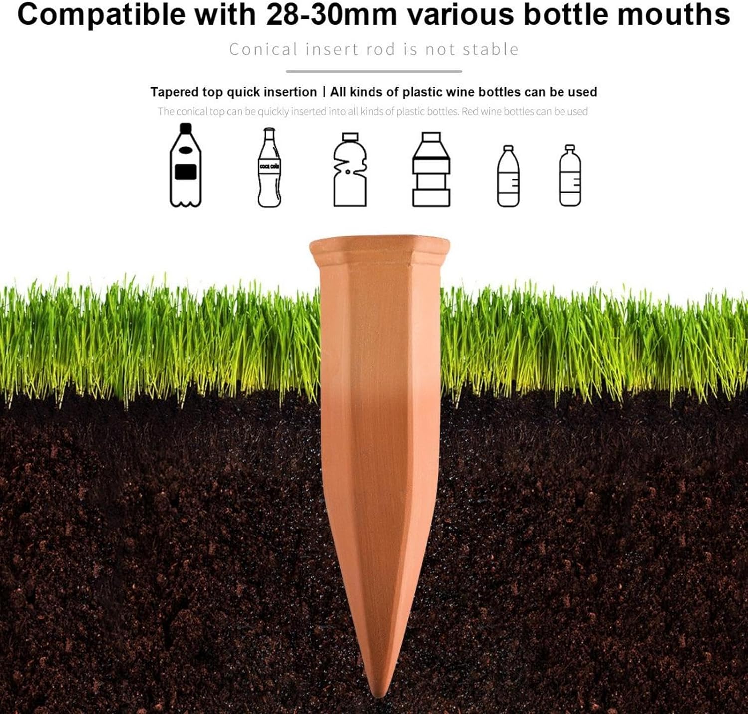 6 Automatic Waterer | Lightweight Clay Watering Spikes | Cone Shaped Flower Pot, Clay Breathable Watering Spikes, Drip Irrigator for Indoor Outdoor Irrigation, 1.9x6.8in