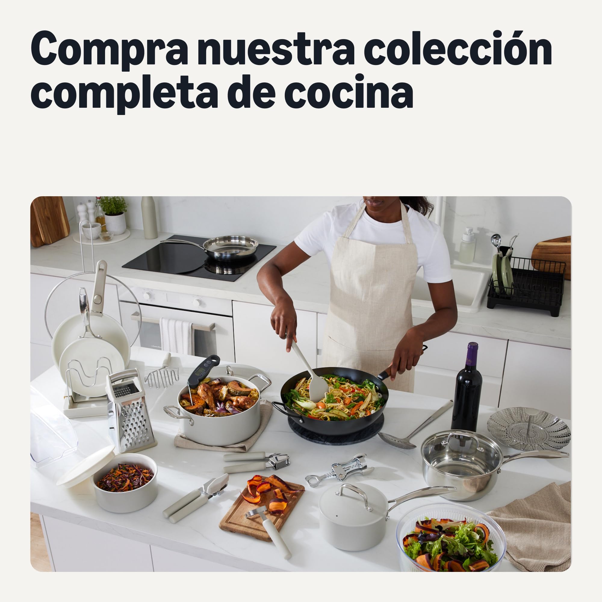Amazon Basics Wok de Acero al Carbono Presazonado con Asa de Madera de Acacia, Compatible con Todo Tipo de Fuegos, 32,0cm