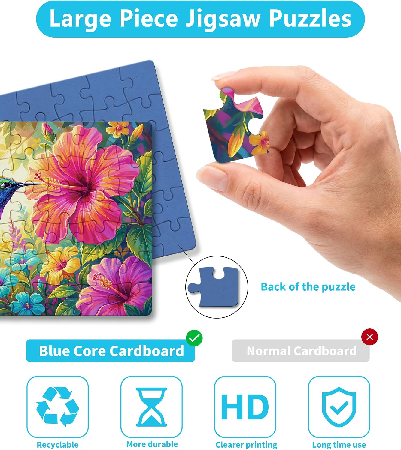 6 Pack Large Piece Jigsaw Puzzles for Seniors, 48 Piece Easy Puzzles for Elderly Adults, Dementia & Alzheimers Activities, Animal Nature Jigsaws with Posters and Storage Bags image 4