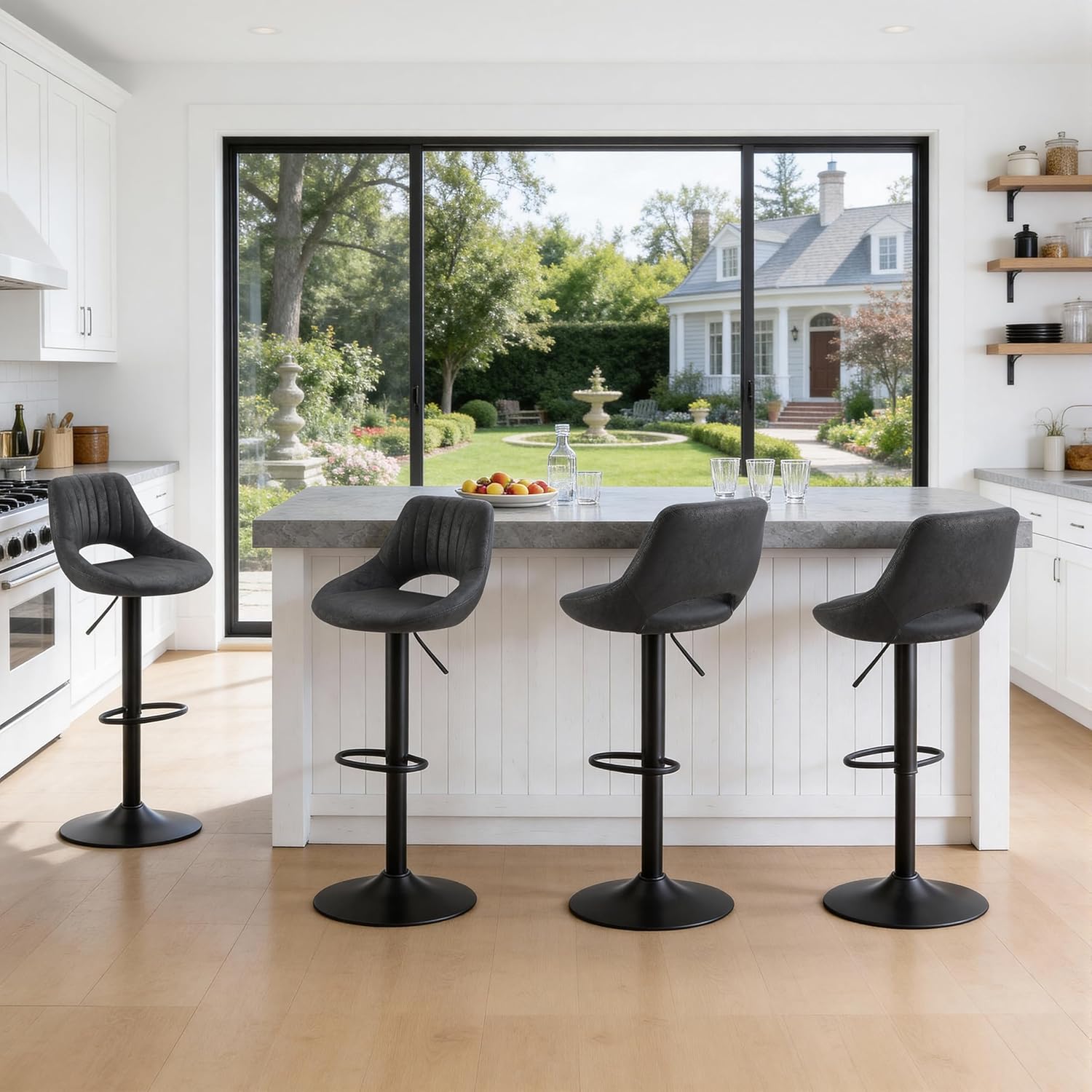 Fat Ant Swivel Bar Stools Set of 2, Adjustable Counter Height Barstools, Modern Bar Chairs with Backrest and Footrest, Armless Counter Stools for Kitchen Island Dining Room Pub Home,Black