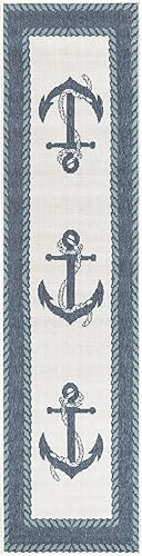 Miniatura 2 de Unique Loom Outdoor Coastal Collection - Alfombra de área con anclaje (2 x 8 pies, color azul marinoazul claro)