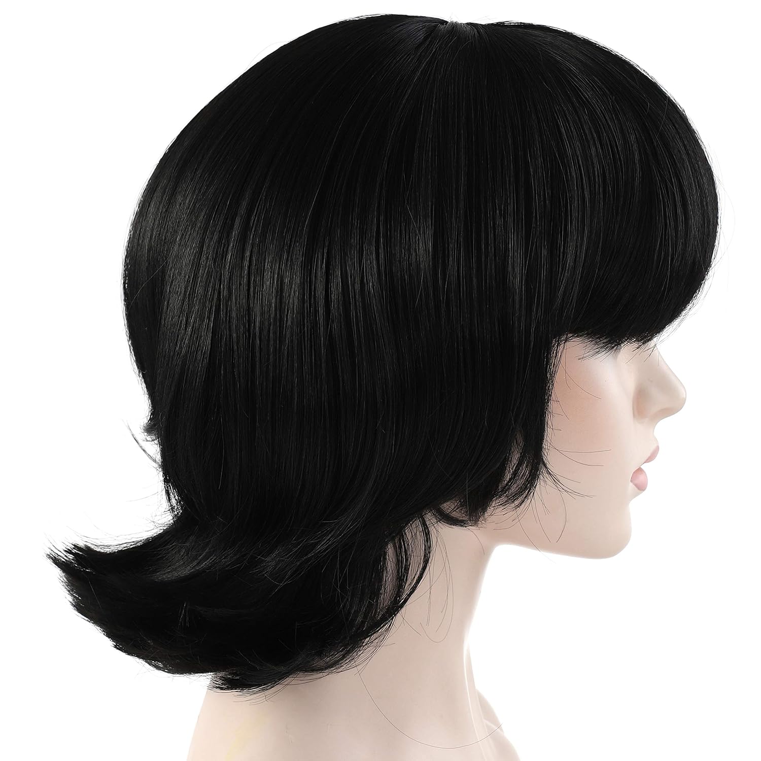 OneDor 12 Inch Women Short Black Straight Hair Cosplay Flip Wigs with Flat Bangs for Women, Girls (1B - Off Black)