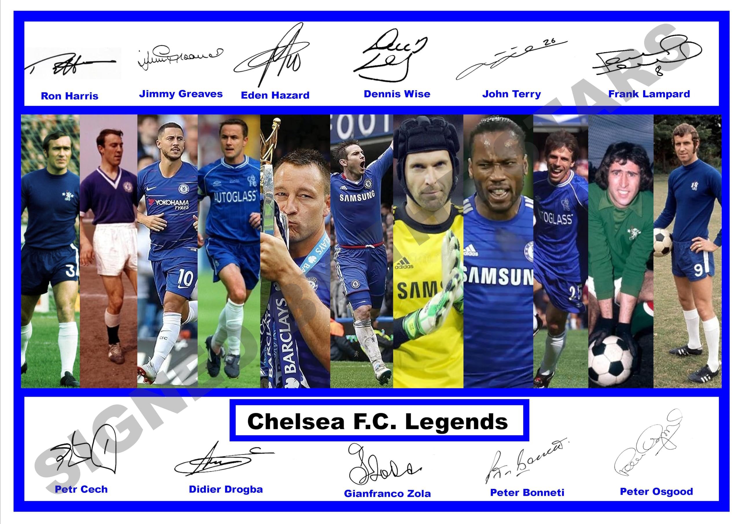 Stunning Quality Chelsea F.C. Legends Signed/Autographed Print. (A4 Print 29.7cm x 21cm)