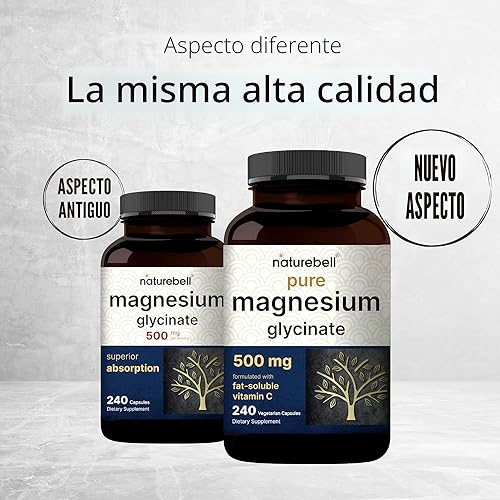 Miniatura 3 de Cápsulas de glicinato de magnesio de 500 mg, 240 unidades, 100 % quelado y purificado, probado por terceros, sin OGM y sin gluten