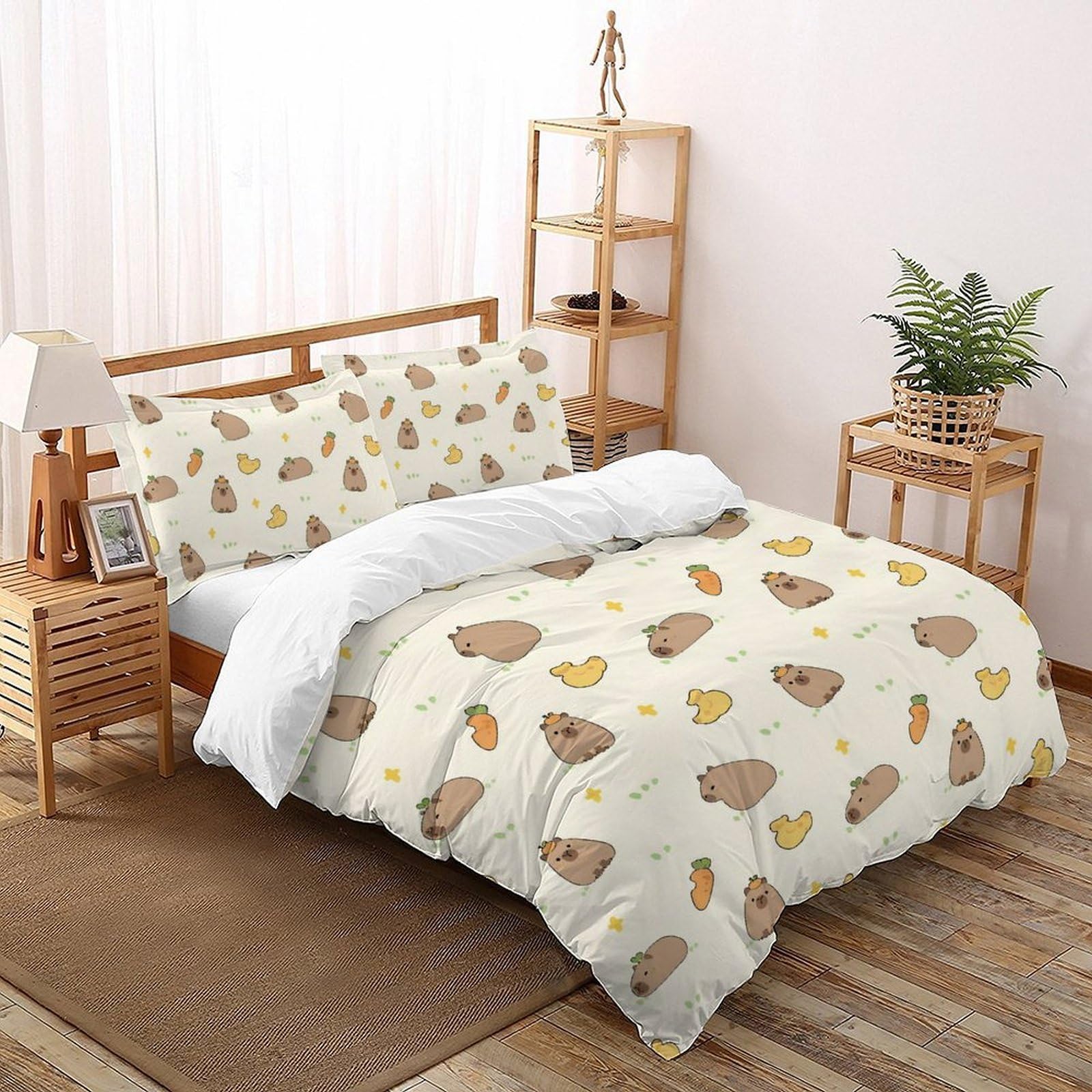 SHOVERKD 3D Printed Capybara Pattern Duvet Cover Cute Animal Bedding Set 3Pcs Luxury Microfiber with Pillowcases,Hidden Zipper for Kid Teens Double（200x200cm） Room Decor