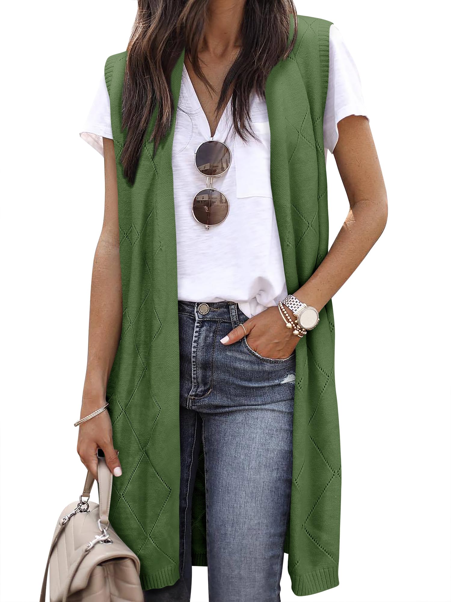 ZXZY Sleeveless Cardigans for Women Cozy Trendy Open Front Sweater Duster Long Vest