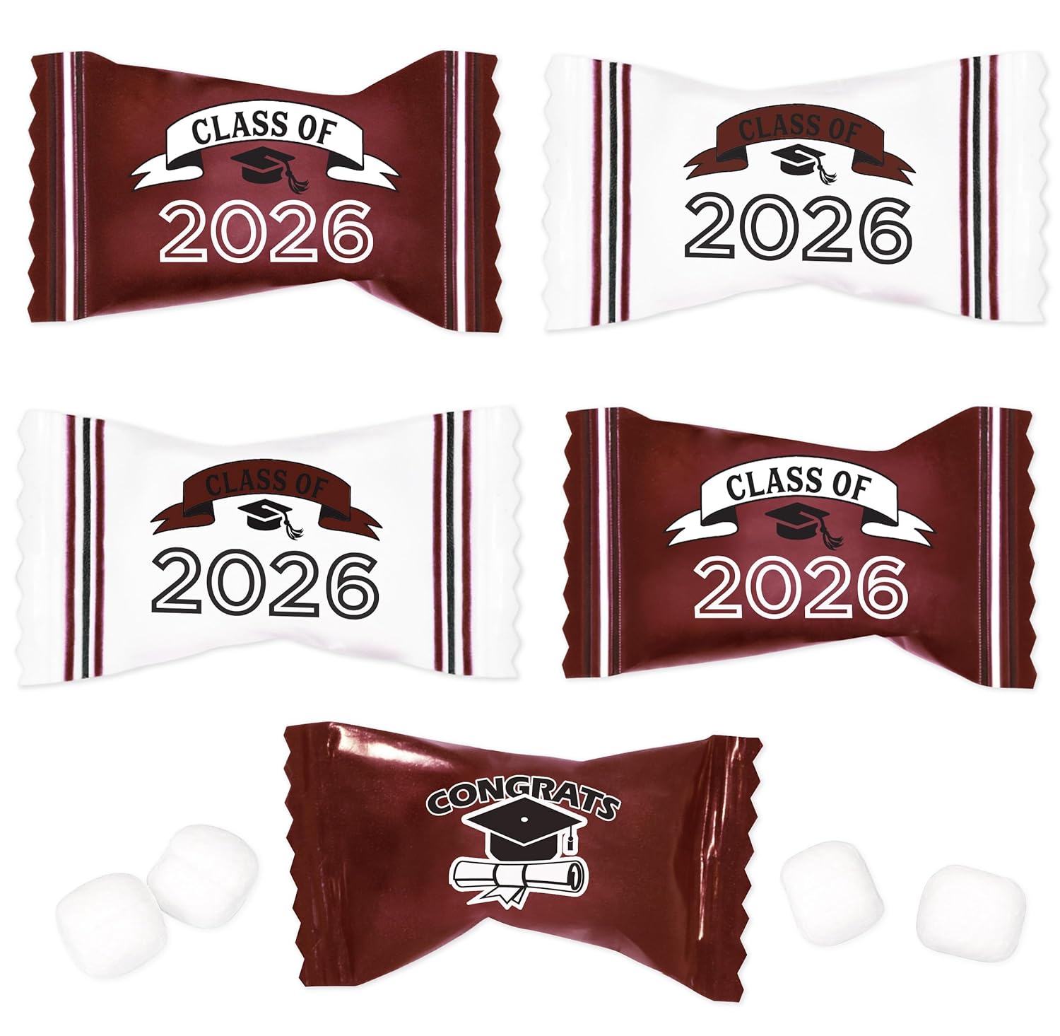 Maroon Graduation Butter Mints Class of 2026 Candies Bag 100 Count Individually Wrapped Congratulations Burgundy Grad Candy 13 Ounce Bags Goody Treats Sweets Holiday Dinner Party Supplies Decoration