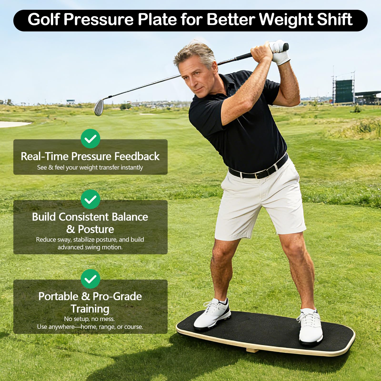 Golf Balance Board, 75 x 30 cm Golfschwung Druckbett Schwungtrainer, 150 kg Tragkraft, Gewichtsverlagerungs-Druckplatte für Anfänger und Fortgeschrittene