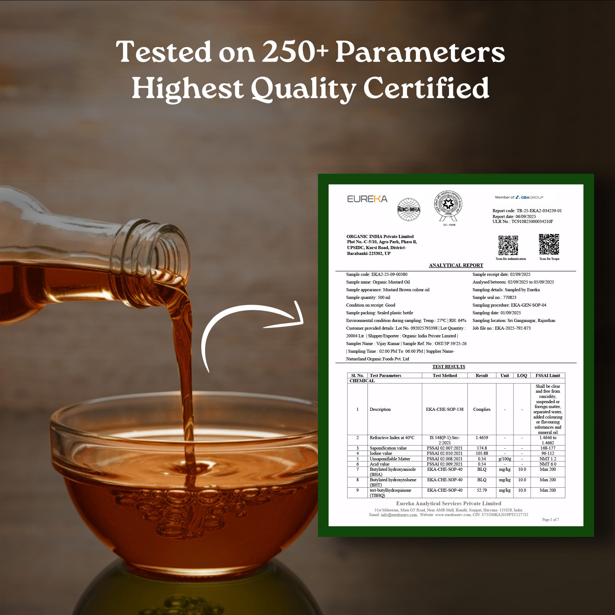 Organic India Mustard Oil, 1000ml | Lab Tested on 250+ Parameters | Certified Organic| Cold Pressed Oil | Kachi Ghani Sarso Ka Tel with Natural Flavour | Perfect for Daily Cooking and Healthier living