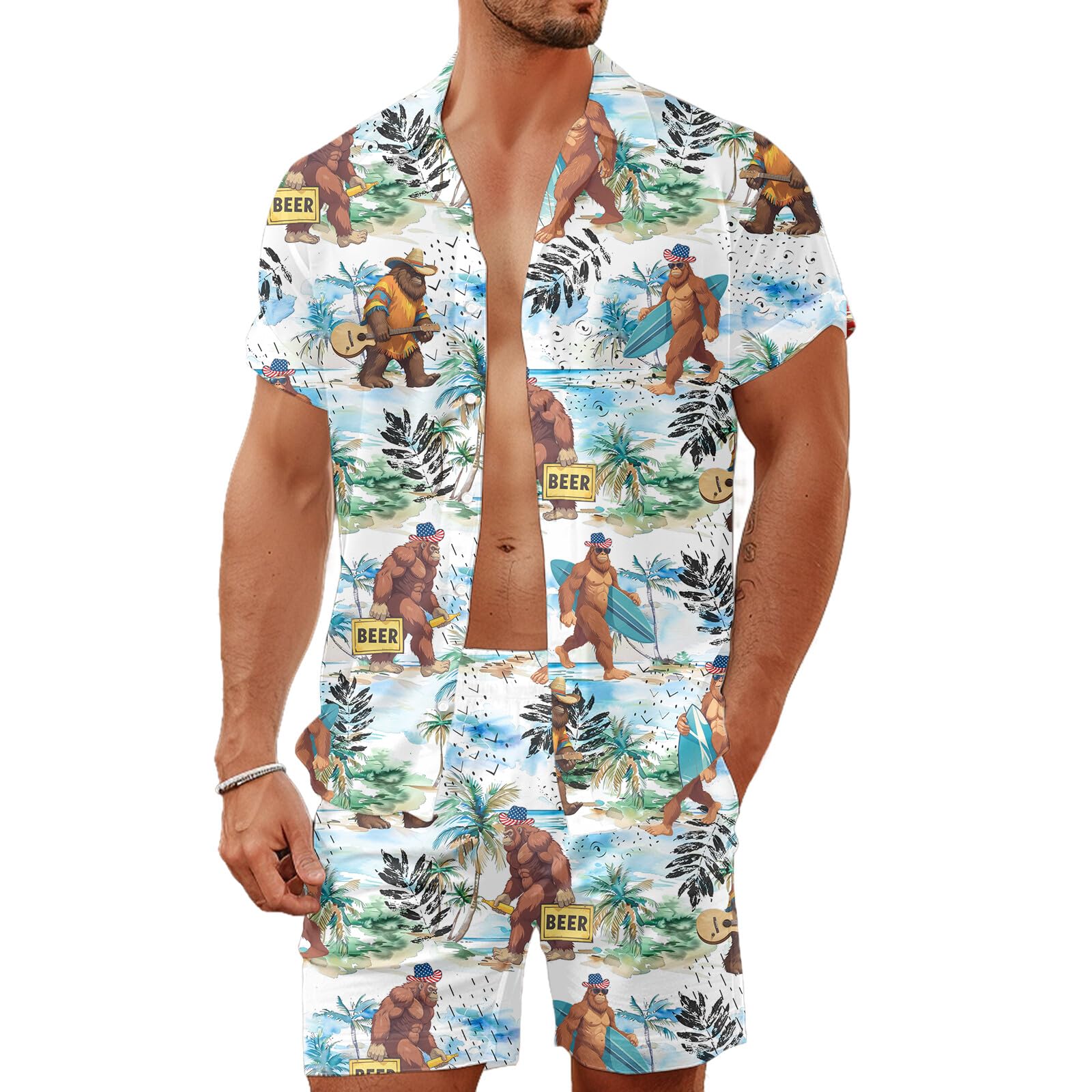 Men's 80s 90s Neon Hawaiian Shirt Rave Disco Glow Party Sets