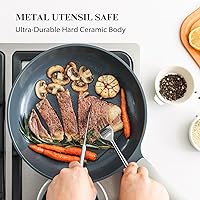 Vista 3 de PRICUSIS Sartén de cerámica antiadherente con tapa, sartén no tóxica, sartén para huevos saludables, sartén antiadherente para tortillas, sartén Gris