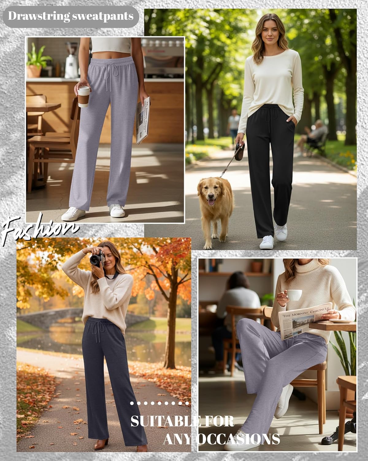 3 Pack Women's Wide Leg Yoga Pants, Casual Drawstring Sweatpants Elastic Waist Loose Lounge Pants with Pockets - Image 4