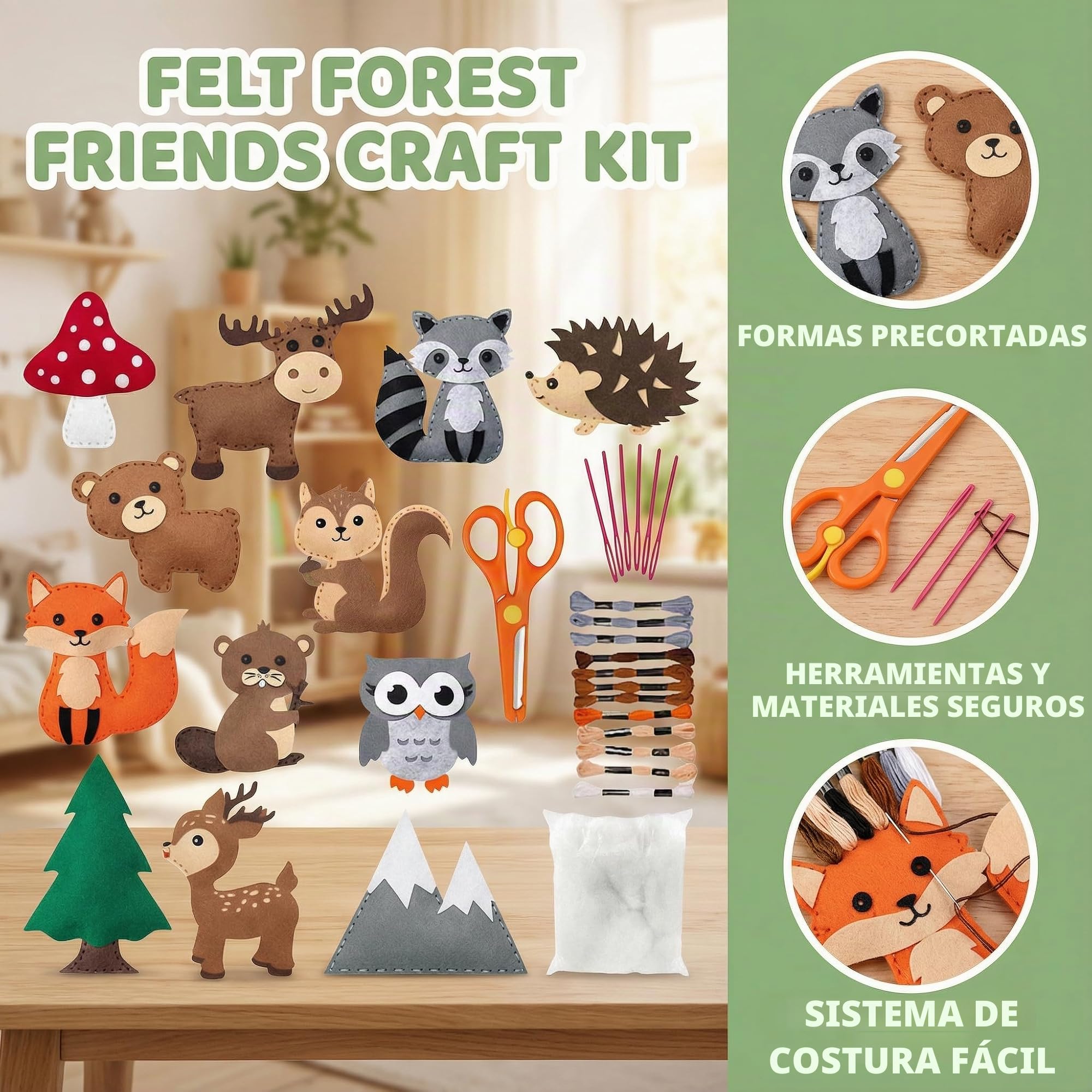 Celestia 12 piezas kit costura niños – Figuras de animales de peluche para coser y rellenar, adecuado para niños de 6 años y más y principiantes