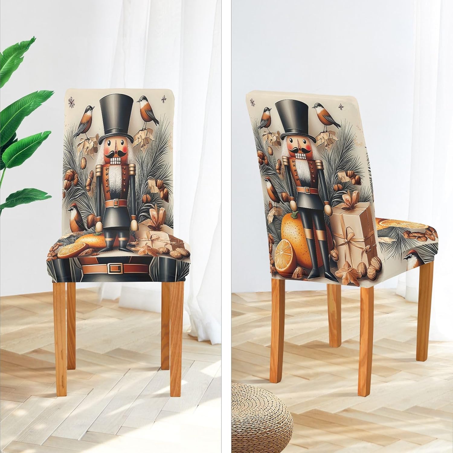 ALAZA Chair Covers for Dining Room, Christmas Nutcracker Bird Gift Stretch Chair Cover Sets Chair Protector Removable Washable for Ktichen Restaurant Hotel