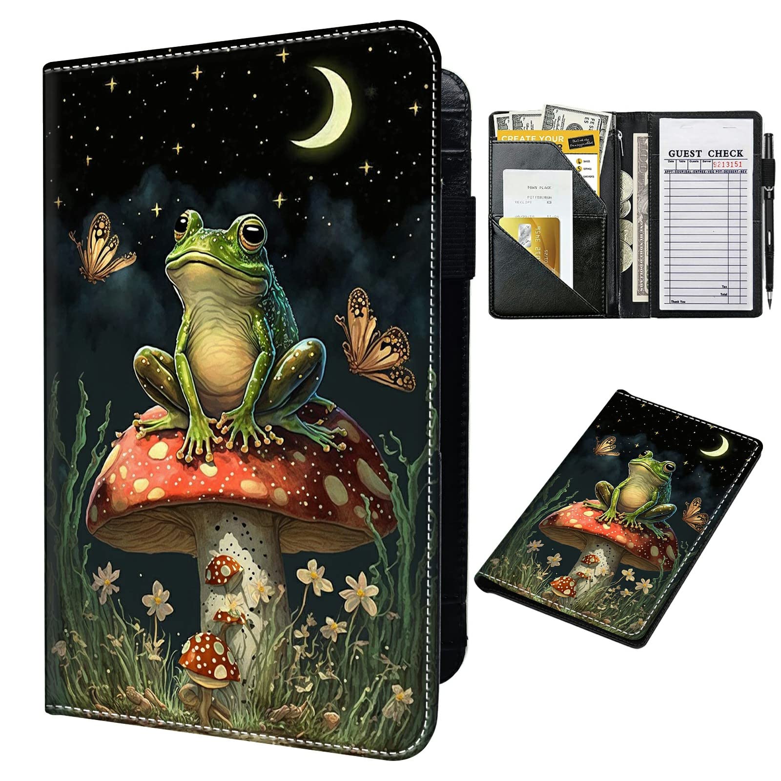 Rossy Server Books for Waitress PU Leather Waiter Book Server Wallet with Zipper Pocket Booklet Restaurant Waitstaff Organizer Guest Check Books