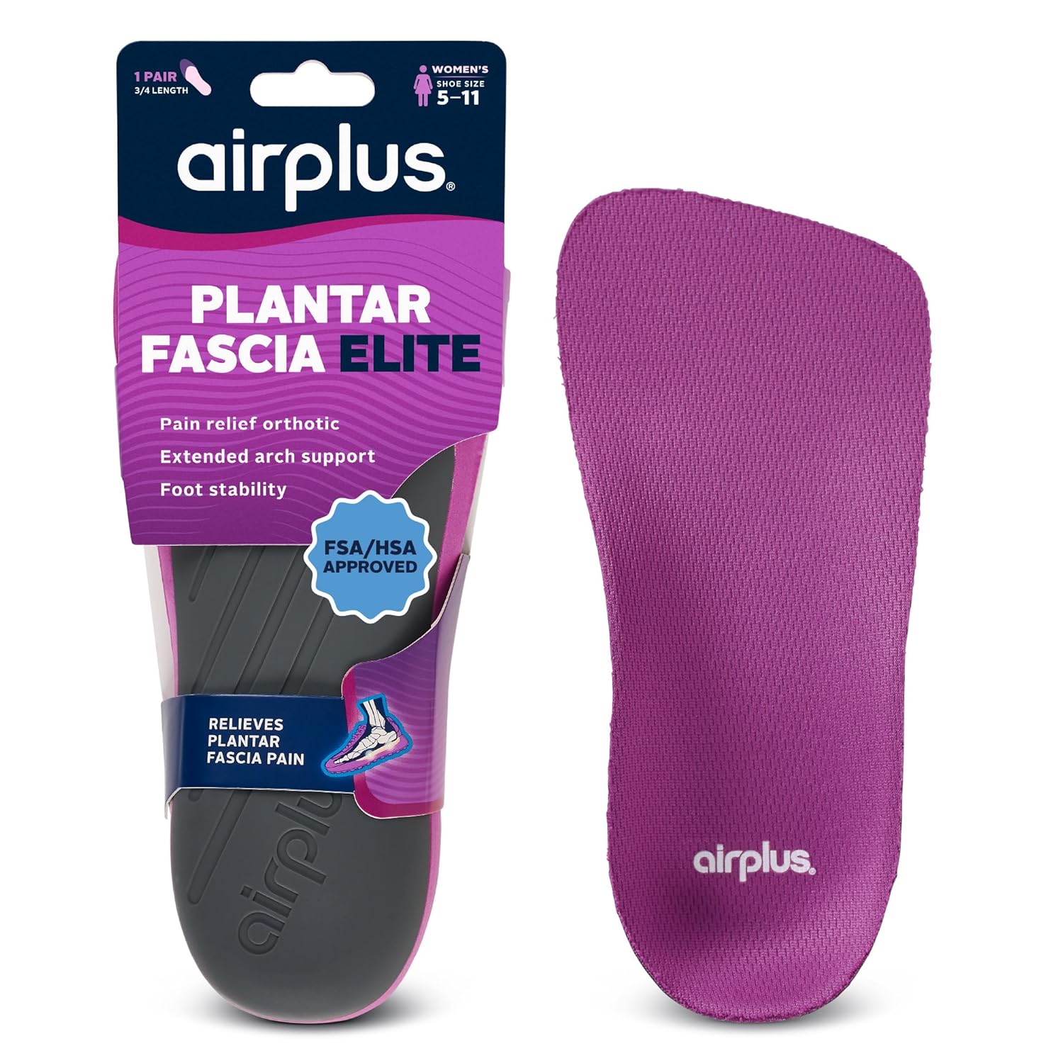 Airplus Plantar Fascia Orthotic Insoles Precision Arch Support Gel Cushioning for Heel Spurs Plantar Fasciitis Relief Foot Stability
