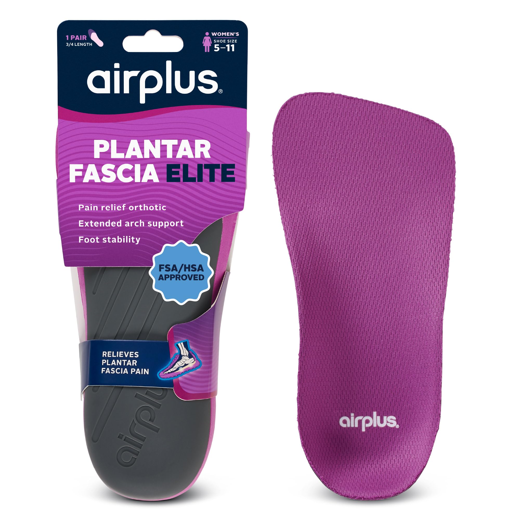 Airplus Plantar Fascia Orthotic Insoles Precision Arch Support Gel Cushioning for Heel Spurs Plantar Fasciitis Relief Foot Stability