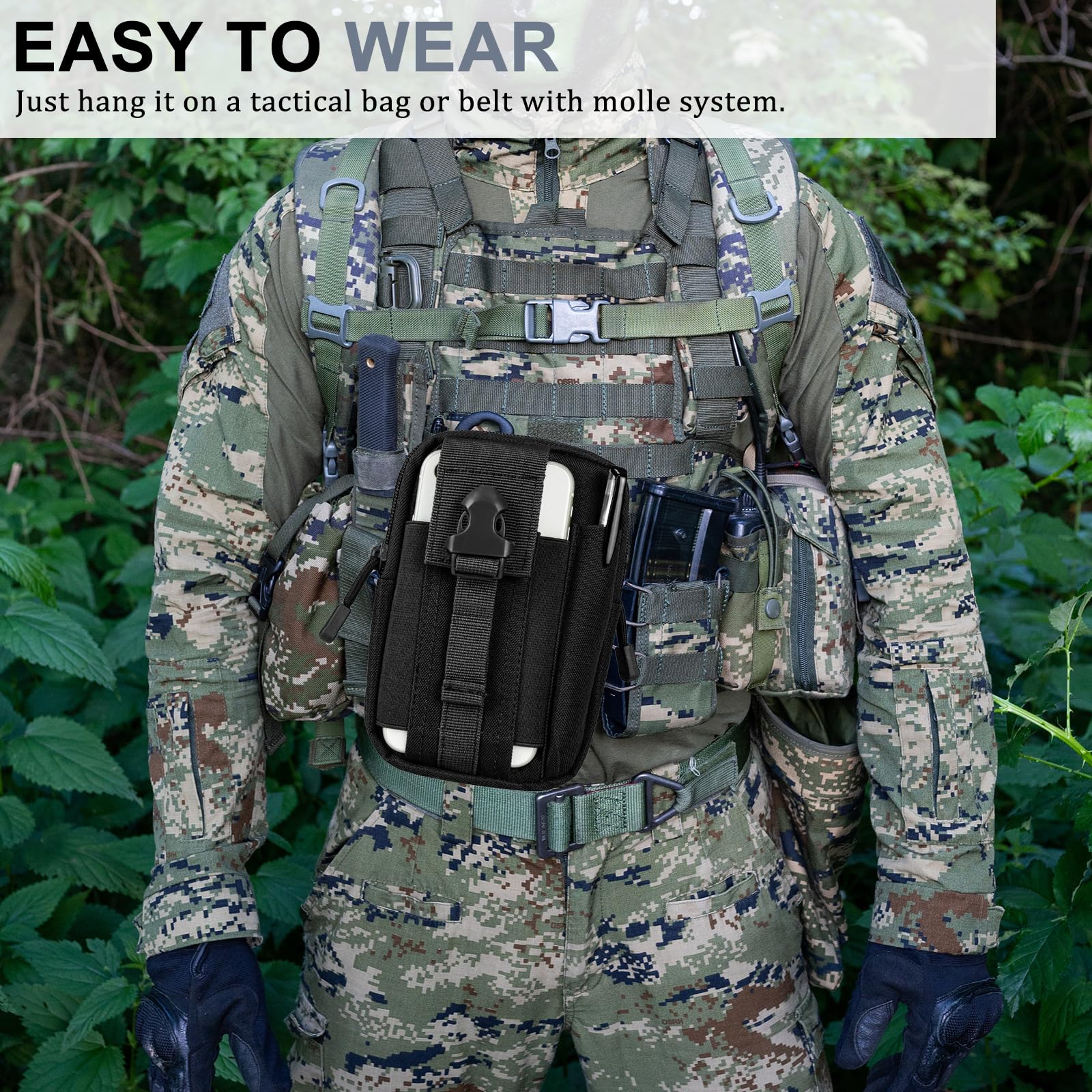 2 Piezas Bolsa Cintura Táctica, Molle Pouches Compacta Riñoneras Hombre EDC Bolsa Nylon Bolsa de Teléfono Bolsas Molle Tácticas Impermeable para Senderismo, Camping, Viajes, Ciclismo