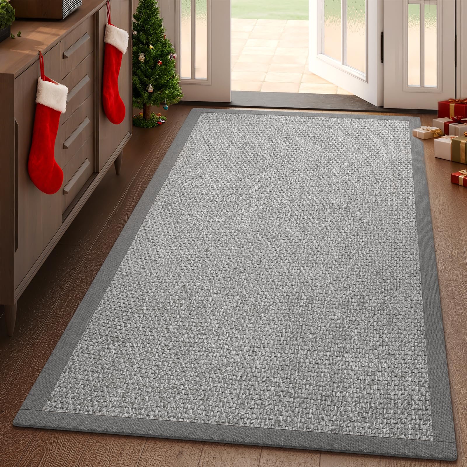 YDKGL Washable Runner Rug 3x5 Jute Like Entryway Indoor Runner Mat Rugs Non Slip, Woven Soft Farmhouse Area Boho Floor Carpet for Hallway Kitchen Laundry Hall Backdoor Bedroom Living Room, Grey