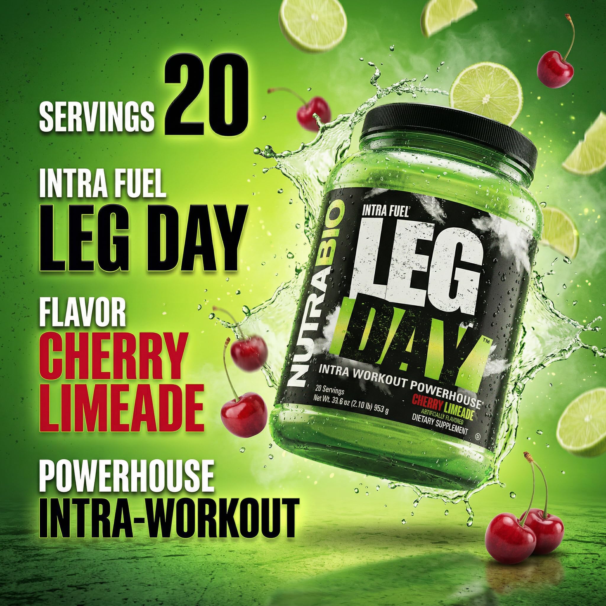 NutraBio Leg Day Intra Workout Powder – Advanced Carb Supplement with Cluster Dextrin & Electrolytes – Carb Powder with EAAs/BCAAs – Cyclic Dextrin for Performance – Cherry Lime, 20 Servings — Amazon image 3