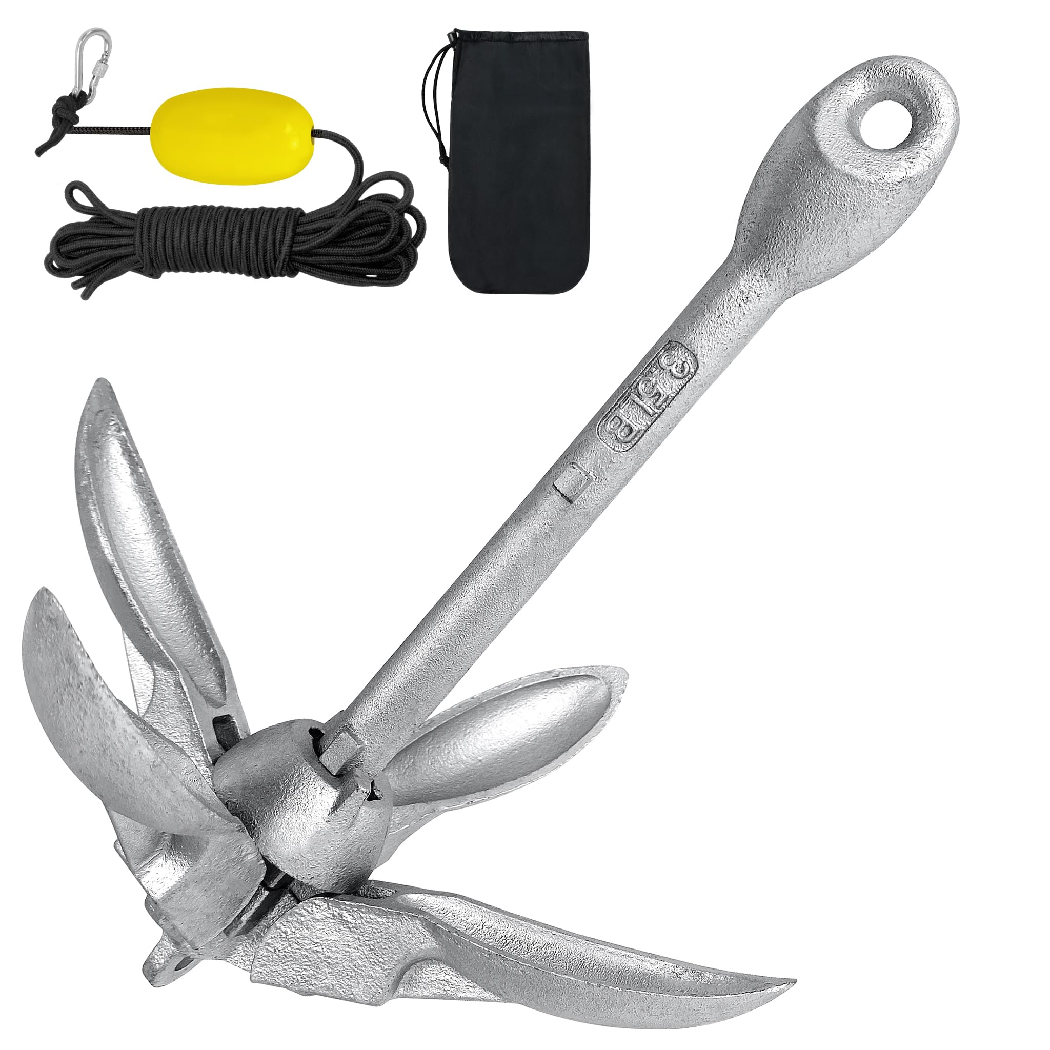 Anclaje plegable para barcos, juego de anclajes con 10 m de cuerda, mosquetón, boya de anclaje y bolsa de transporte galvanizada, ancla plegable de hierro fundido para barco, remo SUP, bote