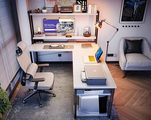 Miniatura 4 de ODK Escritorio para juegos en forma de L con gabinete, escritorio para computadora con estantes de almacenamiento, escritorio en forma de L de 66