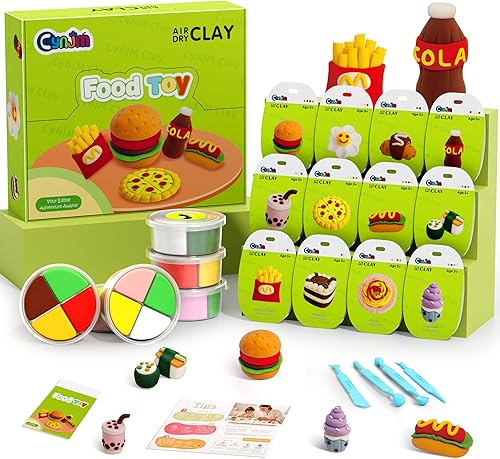 Kits de arcilla Air Dry  12 cajas de arcilla mágica para modelar para niños, tema de comida para fiestas, arte de bricolaje, textura ultrasuave,