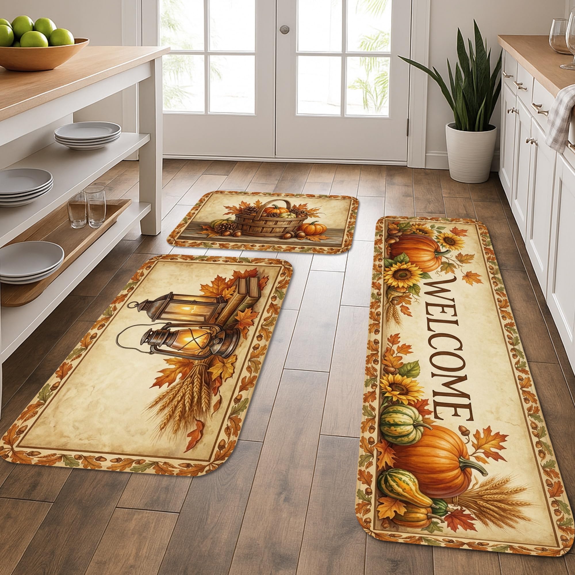 Tapis de cuisine rustiques lot de 3 rembourré lavable orange