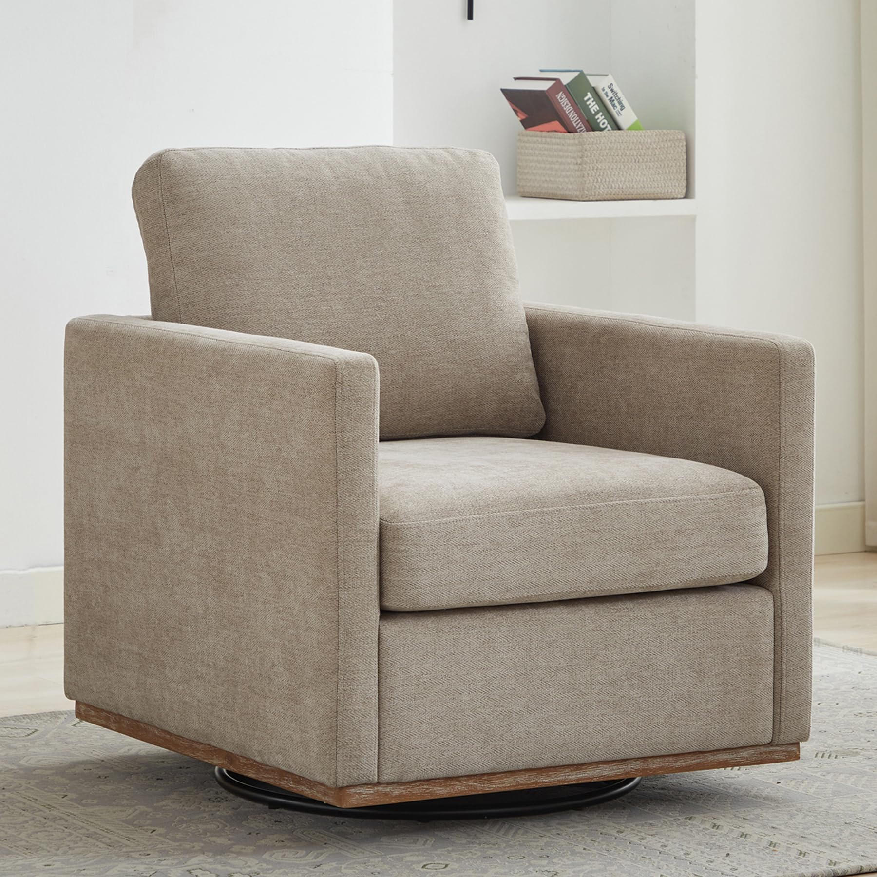 AZSJML Swivel Accent Chair, 360 Degree Square Swivel Chair for Living Room, Mid Century Modern Upholstered Barrel Chair,Comfy Sofa Armchairs for