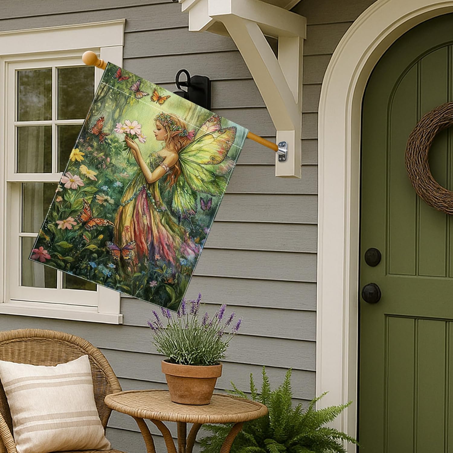 Garden Flag with Fairy and Butterflies, Colorful Outdoor Decor for Spring and Summer, Double-Sided Floral Design for Lawn and Garden Decoration 28x40 Inch - Image 2