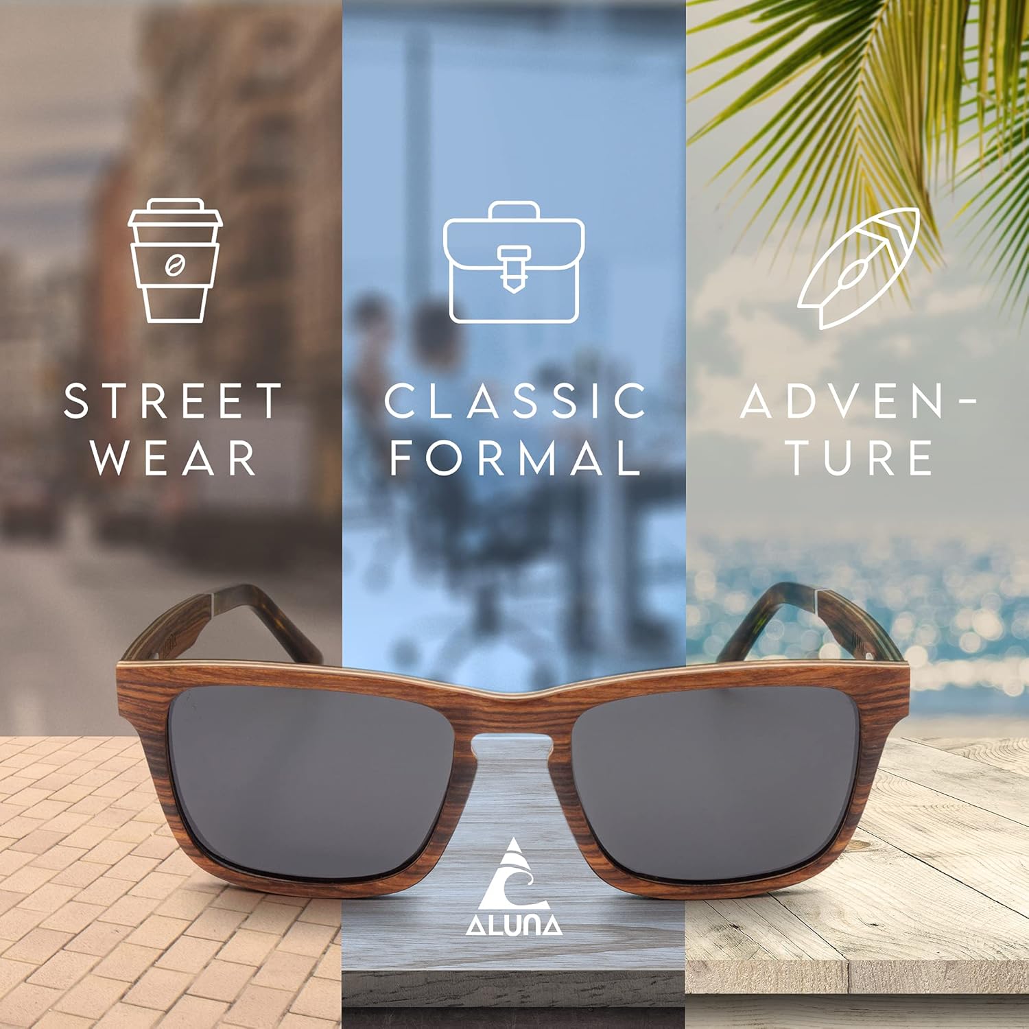 Aluna - Wooden Shades for Women and Men, Lightweight and Cool Sunglasses with HD Polarized Lens, Stylish Retro Sunglasses - Image 4