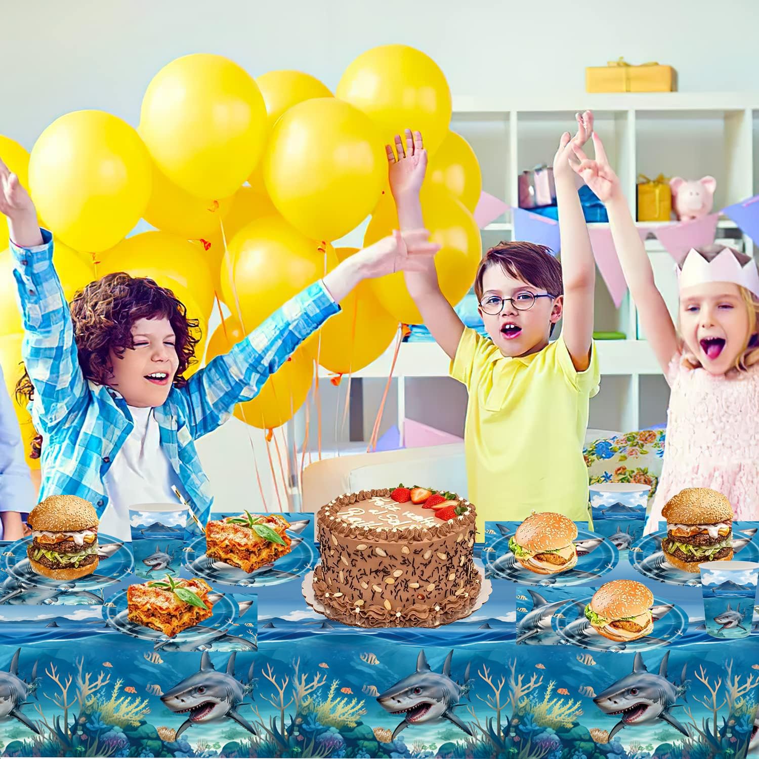 Set Stoviglie Festa Bambini A Tema Blocchi Viola Per 20 Persone: Tovaglia, Piatti, Bicchieri, Tovaglioli