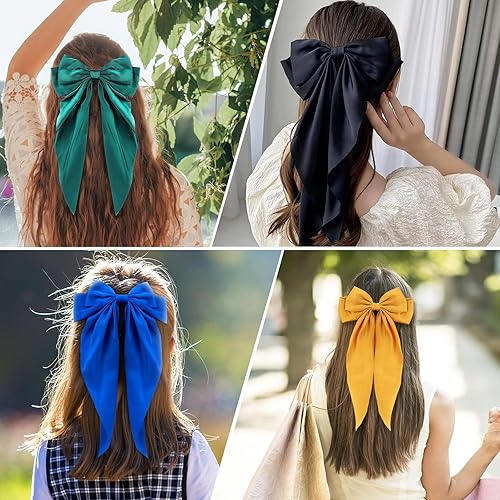 Miniatura 5 de 2 pinzas para el cabello con lazo grande, lazos de cola larga para mujeres y niñas, pasador de pelo sedoso de satén, lazo verde y rojo, accesorios