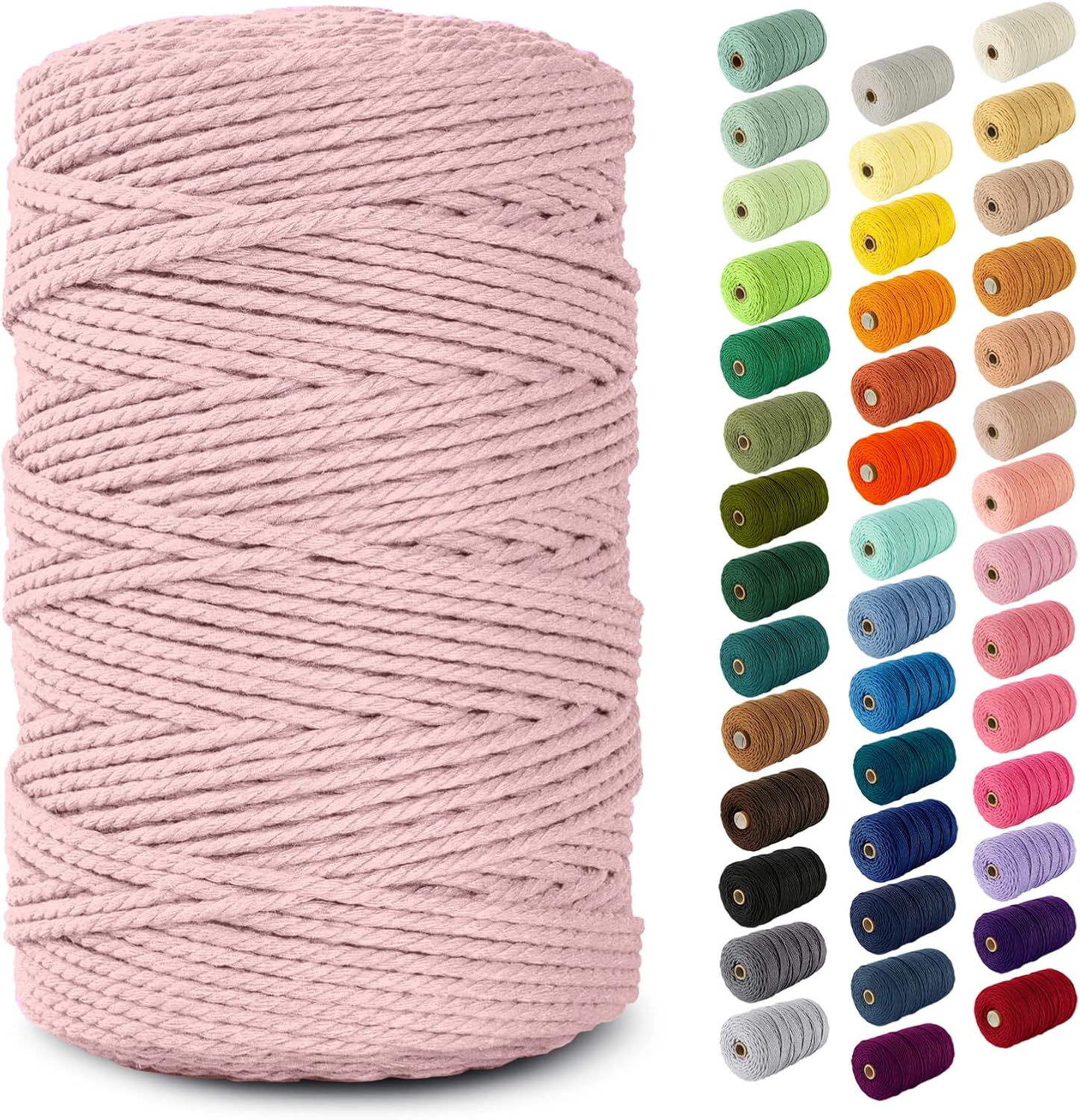 Nook Theory Macrame Cord - 3mm 220 Yards Cotton Rope, 4mm 5mm Yarn, String for Crafts, Perfect for Macrame Wall Hanging and Boho Decorations (Soft Pink) 4.1 Soft Pink 3mm*220yards
