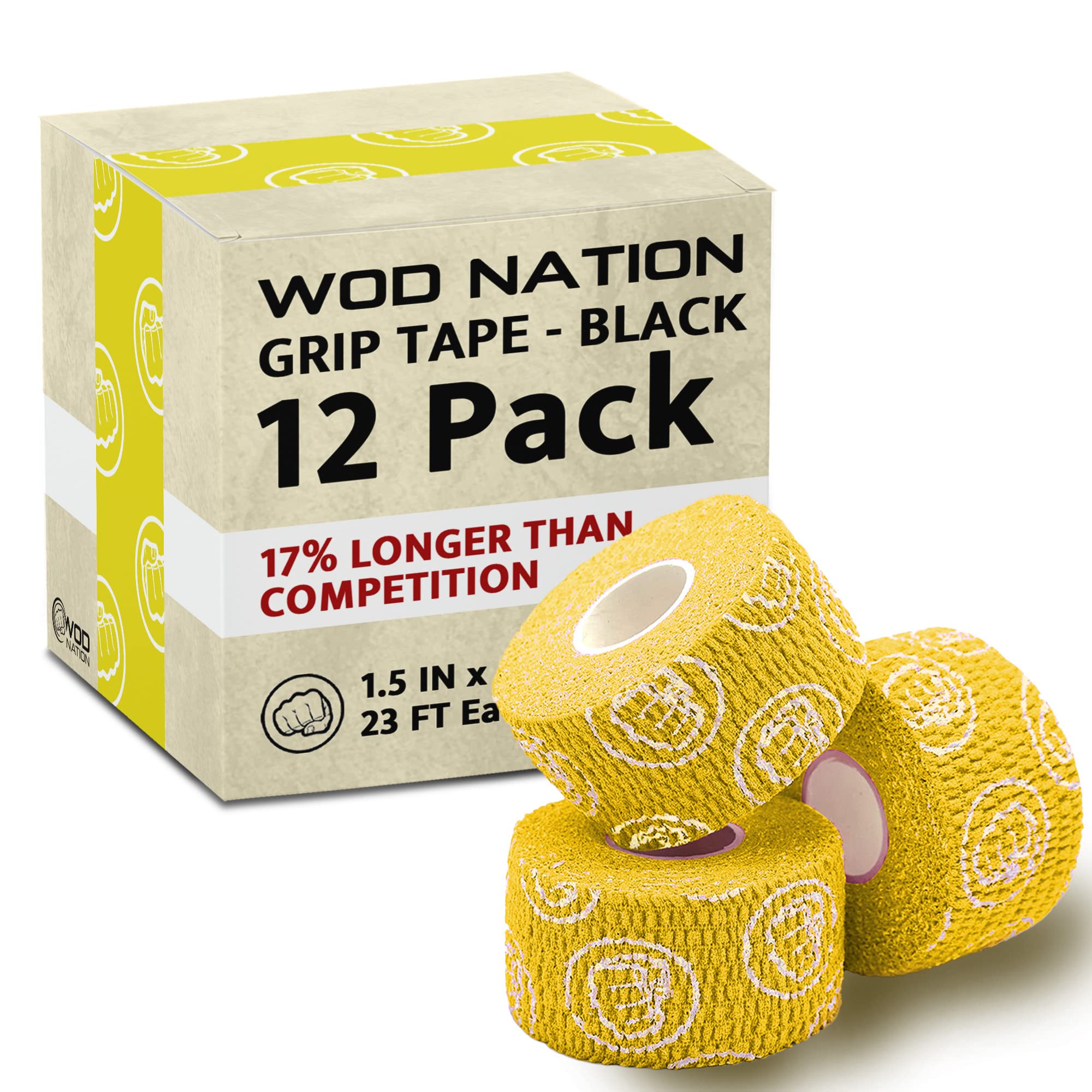 WOD Nation Flexible Hook-Grip Athletic Tape – Easy-Tear, Sweat-Proof Thumb &amp; Finger Strips for Weightlifting