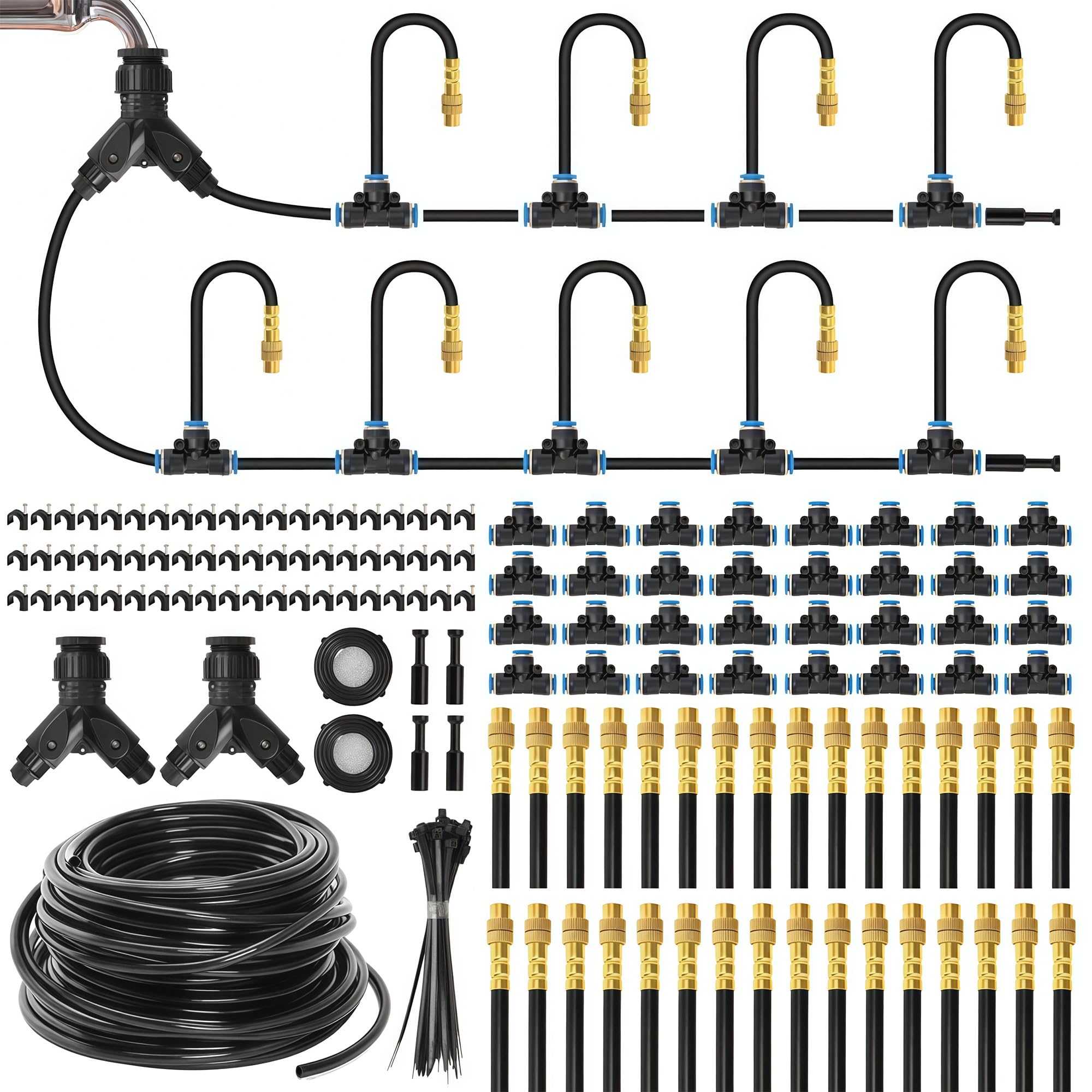 Tropfbewässerung Set 60m, 32 Sprühdüsen, Schnellkupplung Bewässerungsrohr für Balkon, Blumenbeet, Garten, flexible Mikrobewässerung für Pflanzen-Sprühbewässerung (60 Meter)