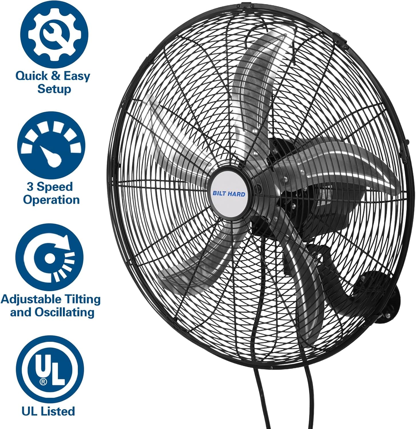 BILT HARD 20" Oscillating Wall Mount Fan, 3-Speed 5900 CFM High Velocity Wall Mounted Fan with Wired Remote, Heavy Duty Industrial Wall Fan for Commercial, Garage and Warehouse