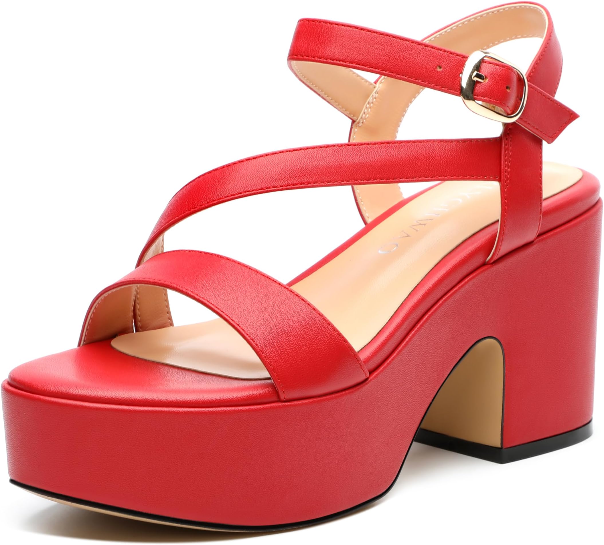 Women's Platform Wedge Sandals - Open Round Toe with Adjustable Ankle Strap, Solid Color Chunky Heels for Work, Parties & Casual Gatherings