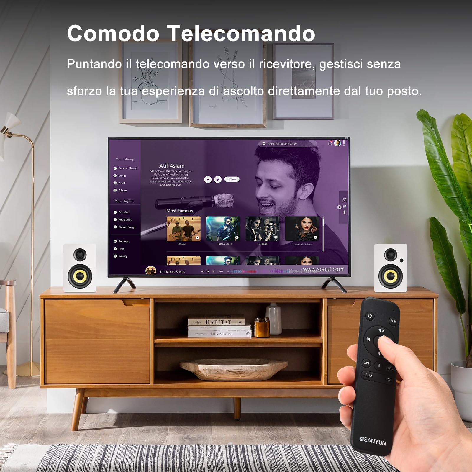 Sanyun SW206 80W Casse Attive da Libreria a Doppia Modalità, Monitor Studio 4" & HiFi, Campo Sonoro 3D Migliorato, Ingresso Bilanciato TRS 6,35mm, BT 5.4, Ottico/Coassiale/Aux/USB DAC 24bit, Bianco