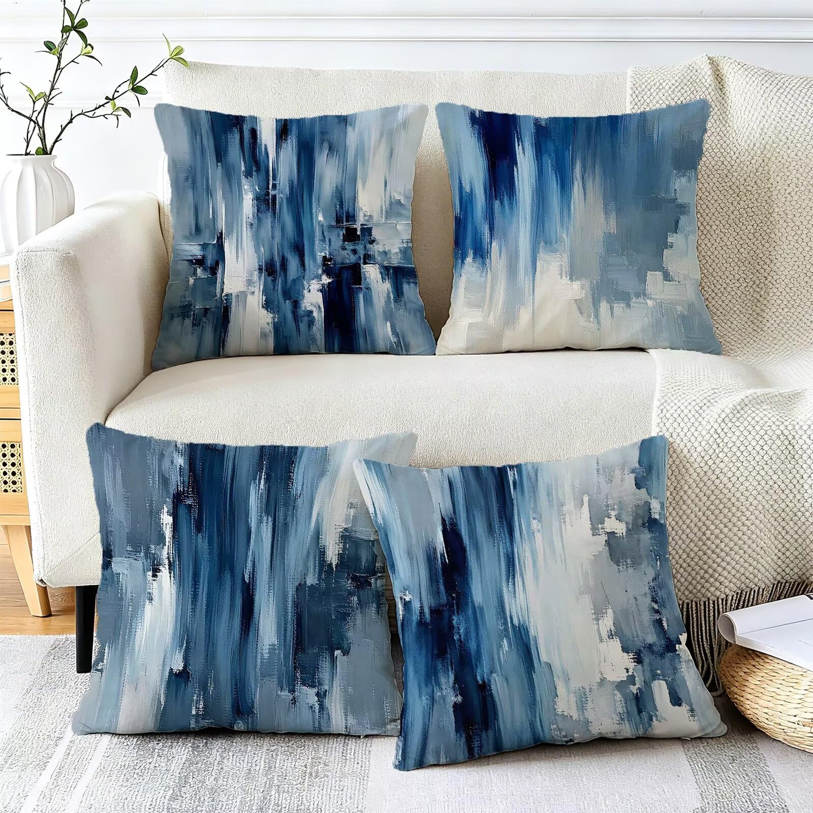 Blu Federe Cuscini Divano 50x50cm, Cuscini da Esterno Set de 4, Cod-110 | Velour Copricuscini Decorativi Letto Arredo, per Letto, Soggiorno, Giardino, Esterno, Casa Decorazione Set di 4 Astratto