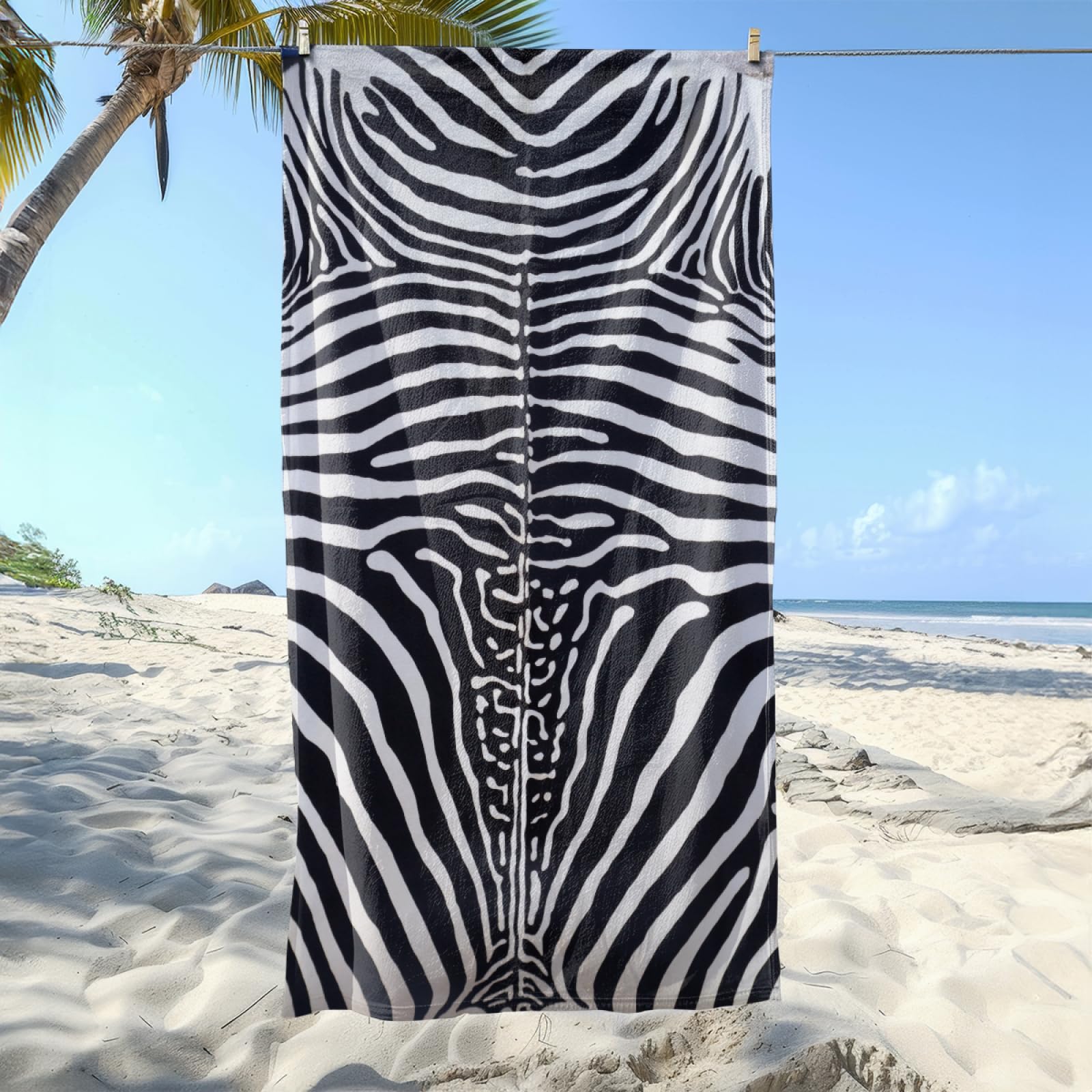 Toalla Playa Negro Raya Blanca Toallas Baño Grandes Suave Toalla Microfibra Sin Arena Toallas de Baño Piscina Ducha Absorbente Secado Rápido Beach Towel para Viajes, Natación, Camping 200x220cm